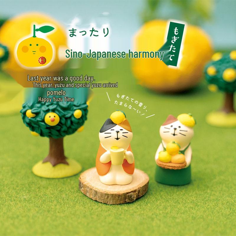 Lemon Yuzu Cat Ornament: Trendy Japanese ZAKKA Resin DIY Blind Box Decoration