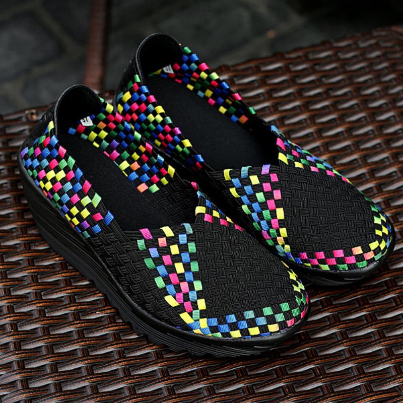 Mode Sommer Damen Übergröße 35-42 für Damen 2025 Keile Plateau Sneakers Mode Webart Hohl Damen Slipper Slip-on Freizeitschuhe