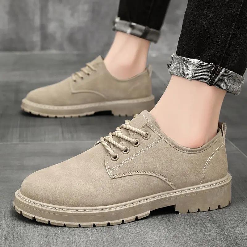 

Fashion Round Toe Plain Khaki Leather Shoes for Men Height Increasing Cowhide Luxury Sale Classic Original Fashion 2025 Man Casual Shoe 45