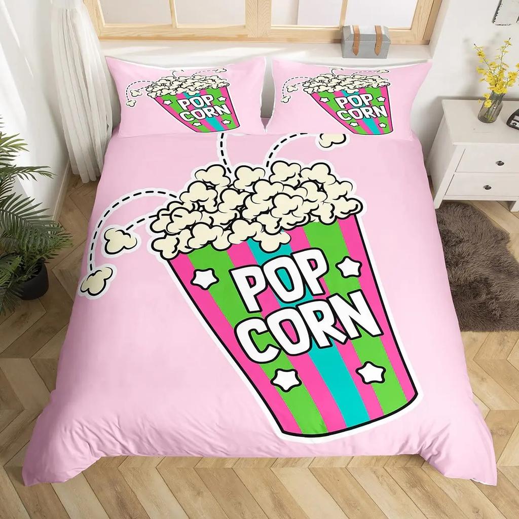 Popcorn Duvet Cover Movie Theater Food Bedding Set Microfiber Cinema Poster Comforter Cover Twin Full For Kids Teens Room Decor