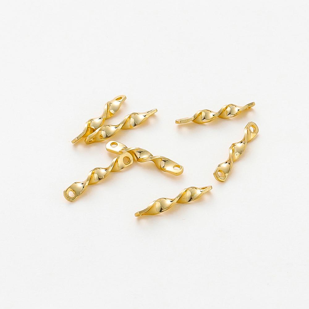 30pcs/lot 2*12.5mm 14K 18K Gold Color Twisted Connecting Rod With Double Hole Earing Charm Sticks For DIY Jewelry Making
