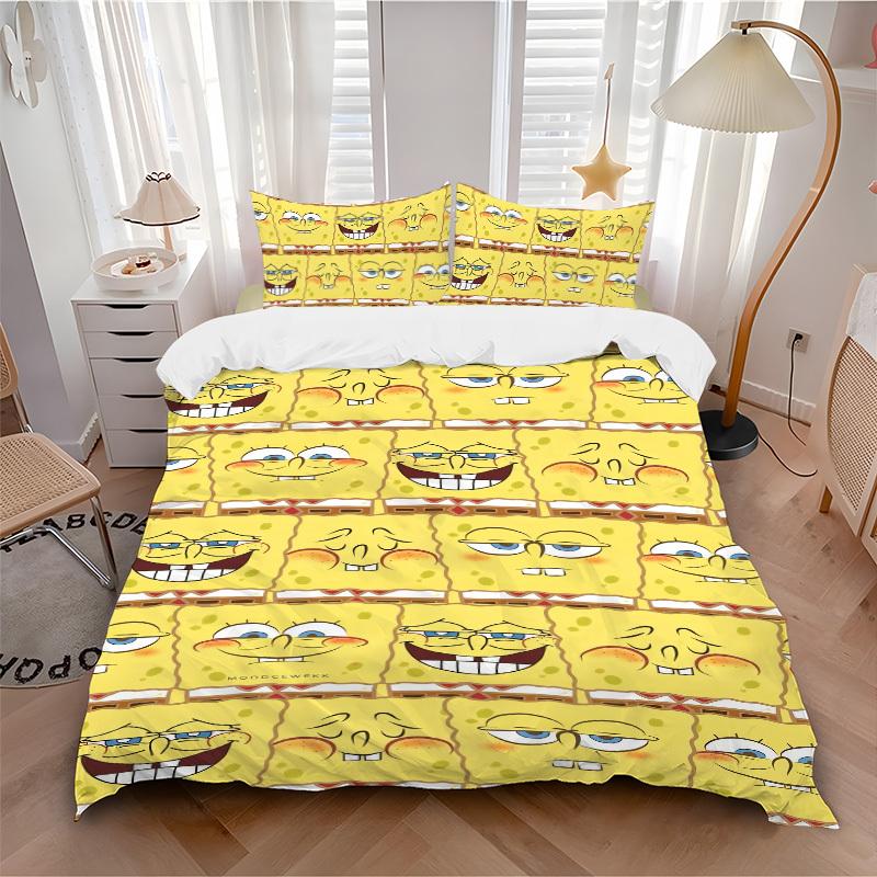 SpongeBob SquarePants Faces Pattern Bedding Set - 3 Piece Comforter Cover Gift for Bedroom,Includes No InsertB114