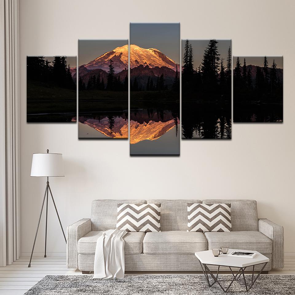 Sunset landscape 5 pieces mural painting modular wallpaper poster print home decoration in Mount Rainier Lake Park 20x35 20x45 20x55cm