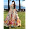 [Original Practice + Positioning Flower + Chest Hot Diamond] Color Floral Suspender Dress French Skirt Women's Summer