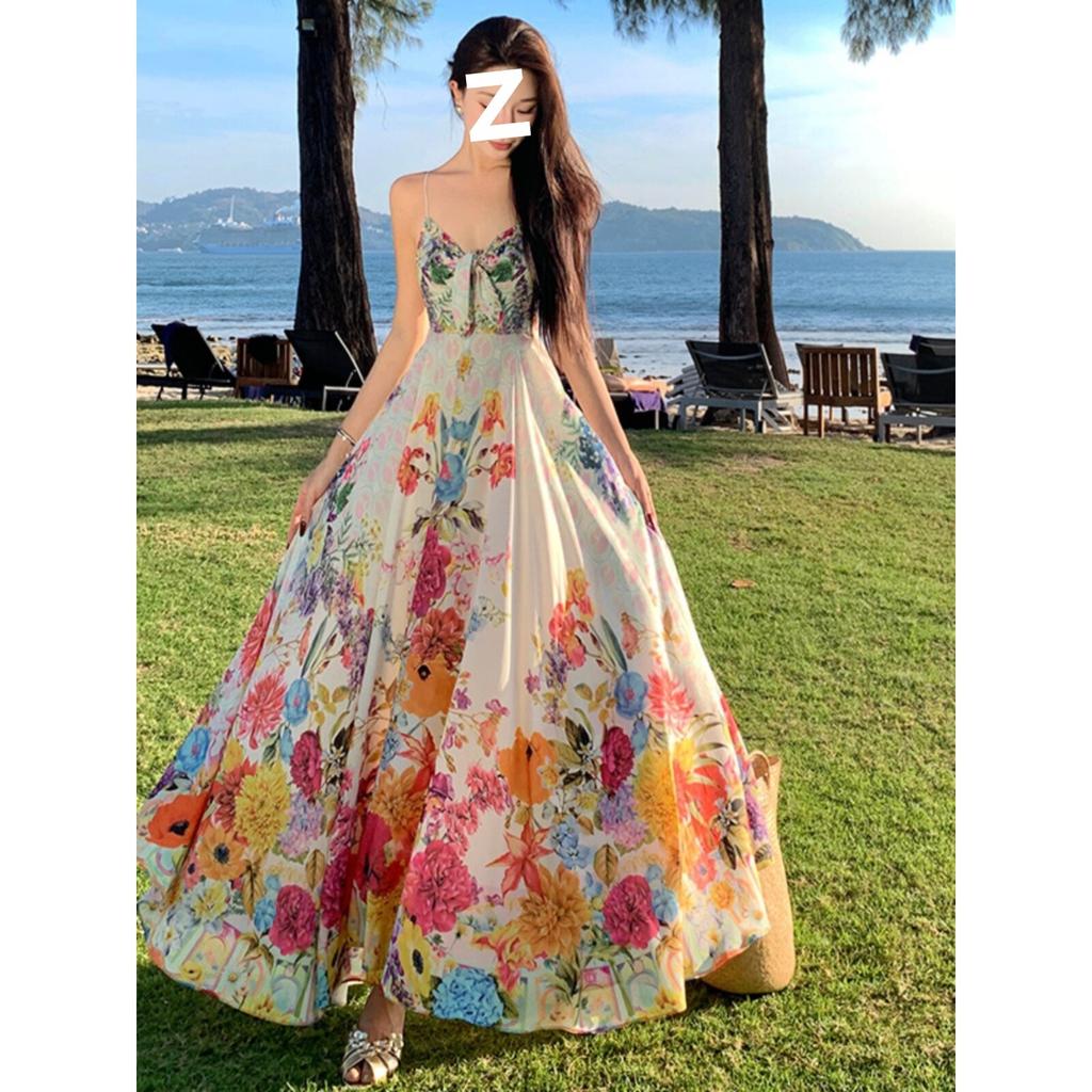 [Original Practice + Positioning Flower + Chest Hot Diamond] Color Floral Suspender Dress French Skirt Women's Summer