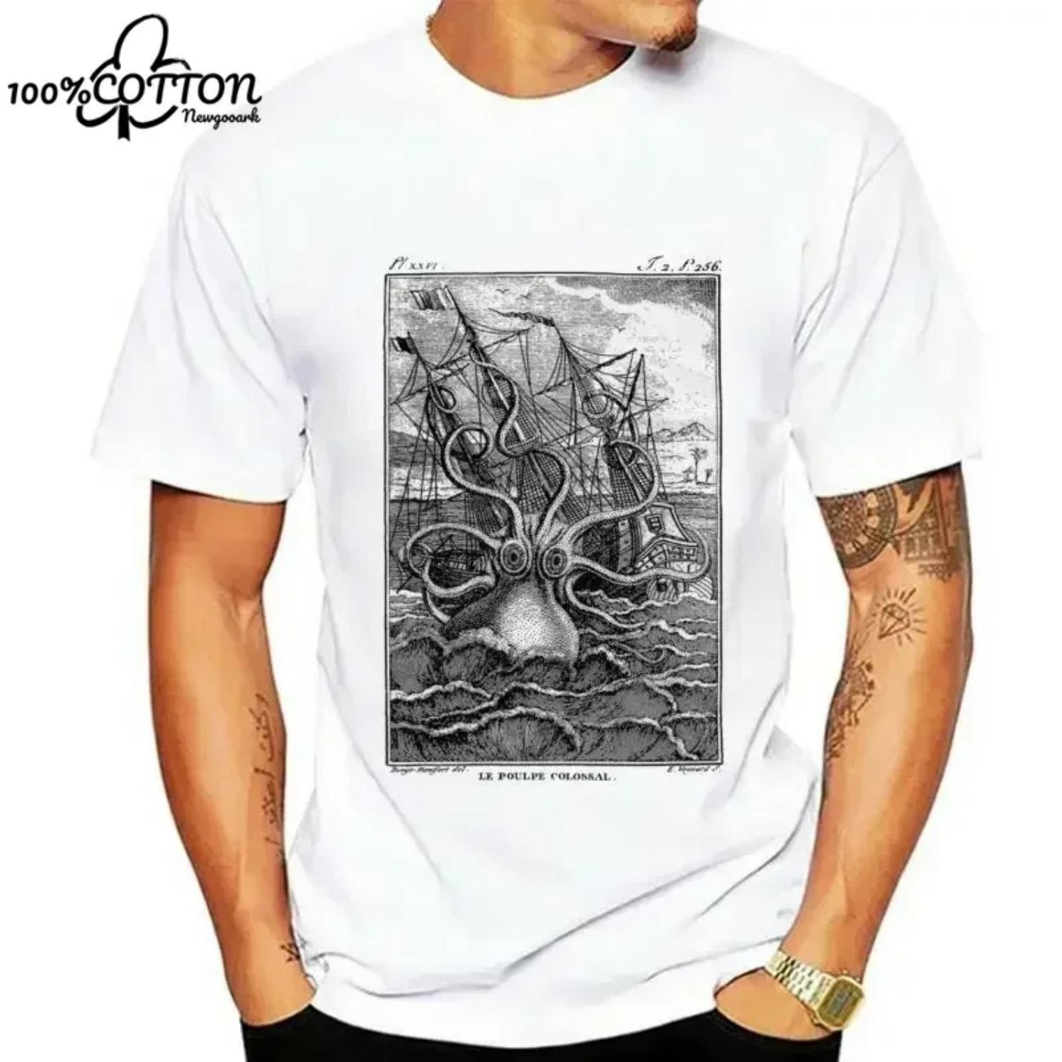

Kraken Shirt Octopus Squid Mens T-shirt Tentacle Pirate Ship Graphic Tee Kraken TShirt Mens Graphic Tee Screen Print S разноцветный