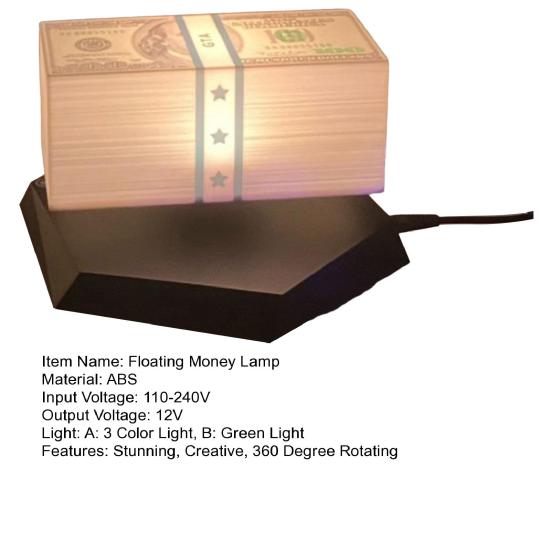 Floating Money Lamp Magnetic Levitation Cash Lamp 360 Degree Rotating Desk Lamp with 3-Color/Green Light for Office Game Room Decor Gift for Men