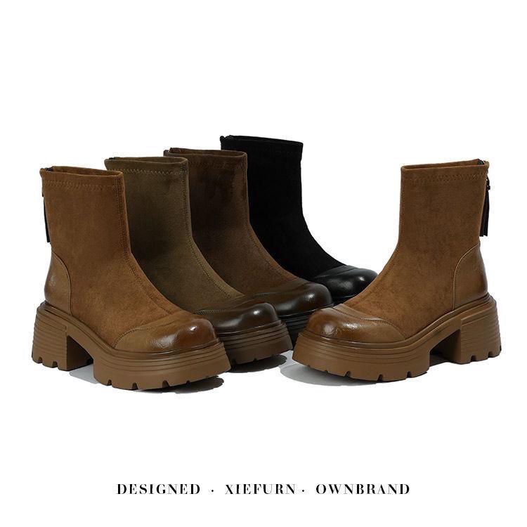 2025 Retro Martin Boots: British Style Petite Platform Chunky Heel, Patchwork, Versatile Height-Enhancing Short Boots for Men