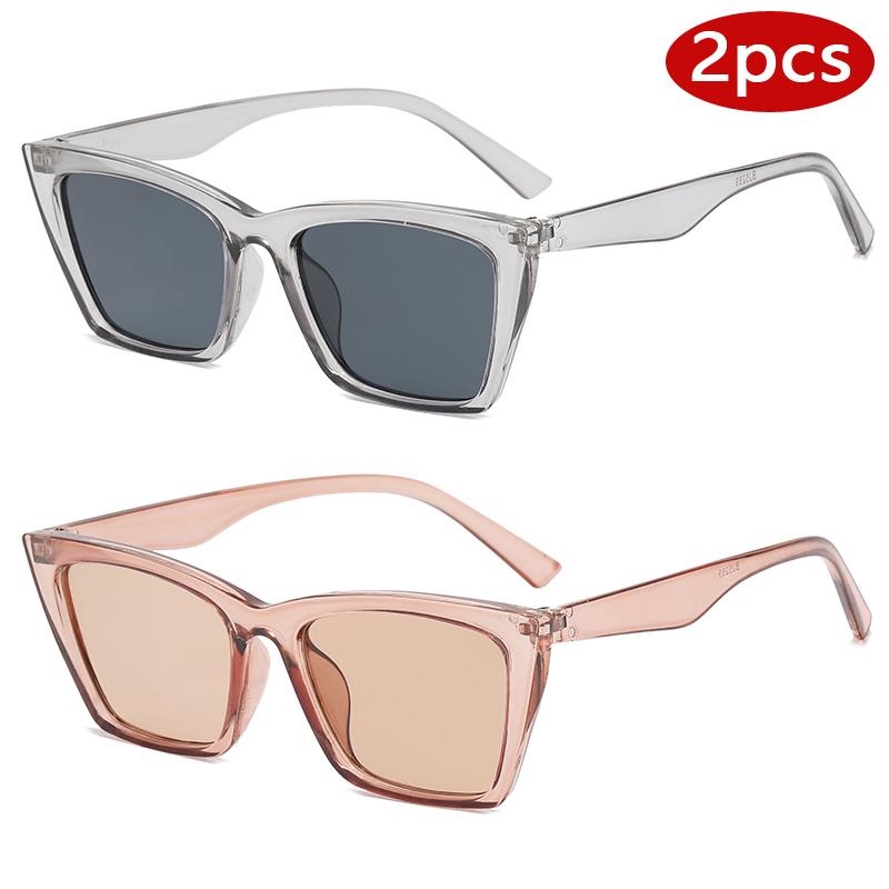 Protective Glasses 2pcs Fashion Cat Eye Sunglasses Women Multi Color Frame Sun Glasses Female Simple Style UV400 Driving Eyewear