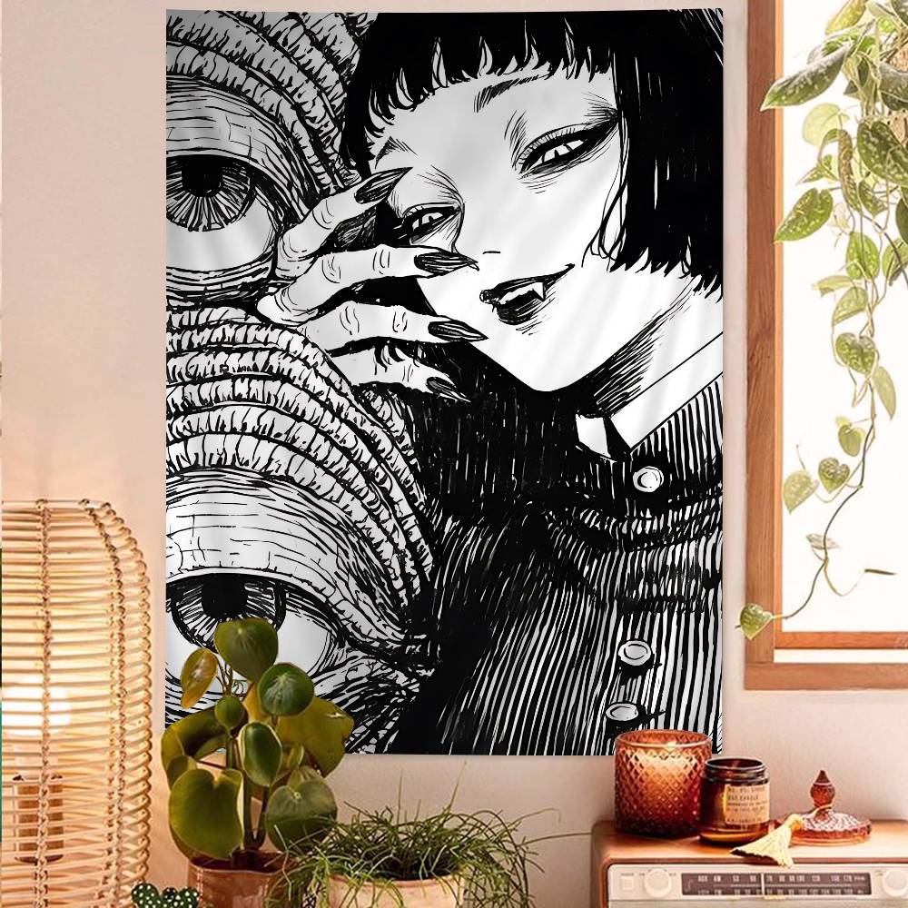 Japan Anime Junji Ito Cartoon Wandteppich Kunst Science-Fiction Zimmer Heimdekoration Wandbehang Blätter
