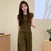 2026 Women's Slimming Bodycon Two-Piece Set: Short Sleeve T-shirt & Cargo Wide Leg Pants.