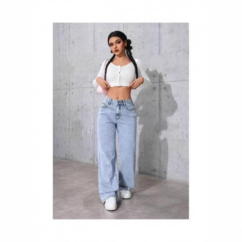 High-Waisted Wide Leg Straight Cut Denim Jeans Women Relaxed Fit Plus Size Up To 6XL Washed Cotton Blend