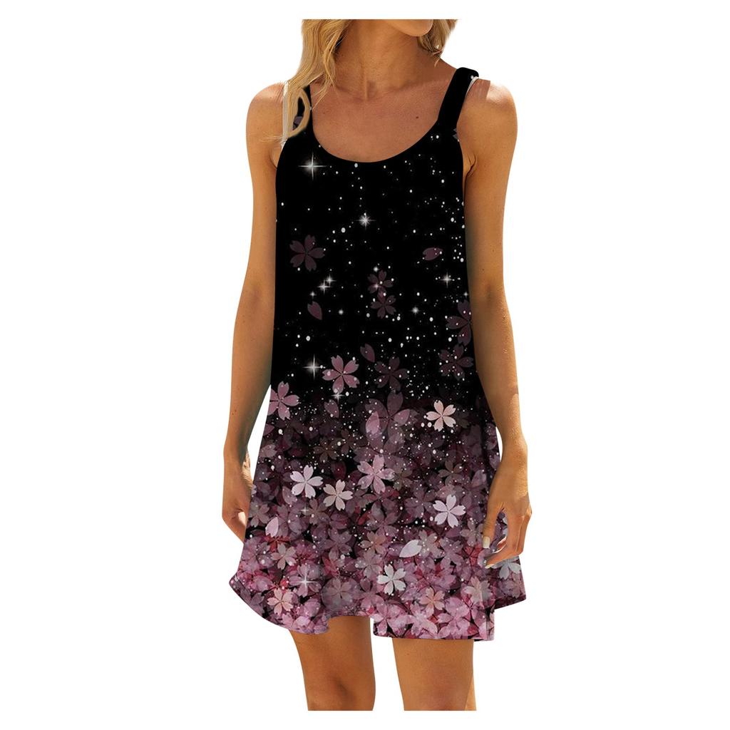 Dámské módní letní plážové ležérní šaty s potiskem bez rukávů