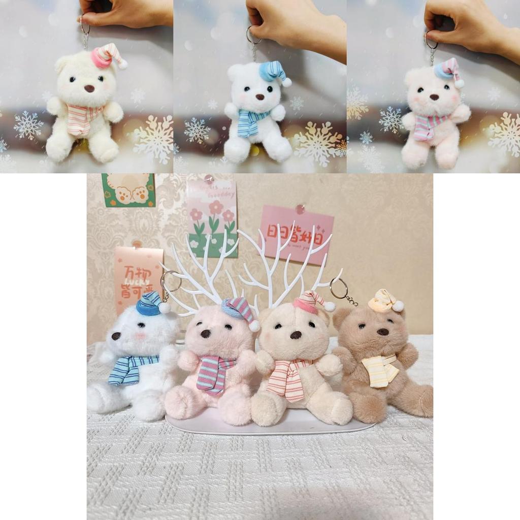 Adorable Hat Birthday Bear Pendant Cute Cartoon Girl Plush Keychain Kid Backpack