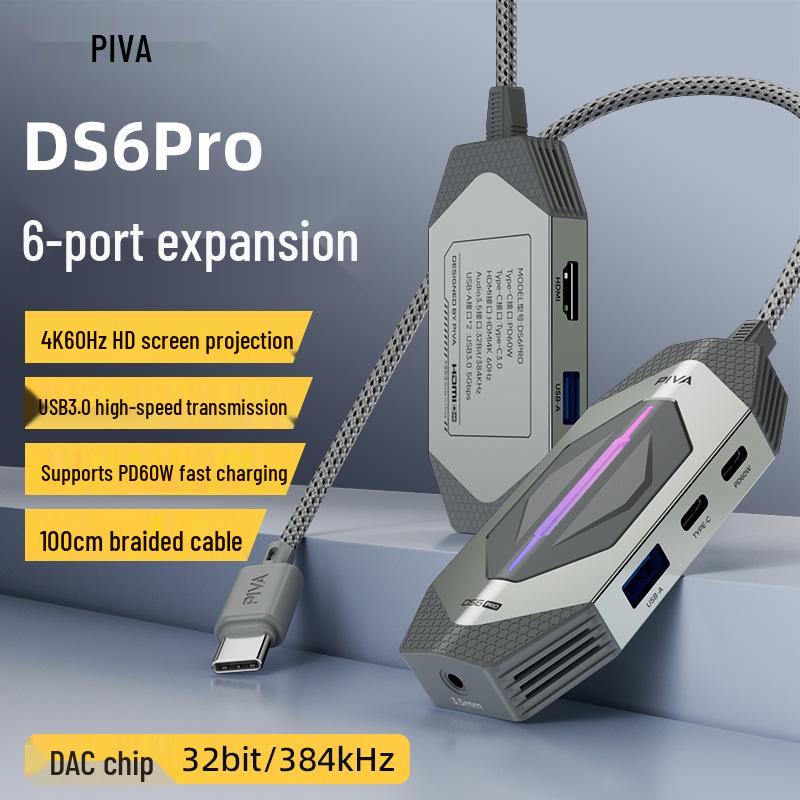 

Док-станція Piva DS6PRO USB-C: 4K 60Hz HDMI Адаптер та USB 3.0 Сплітер