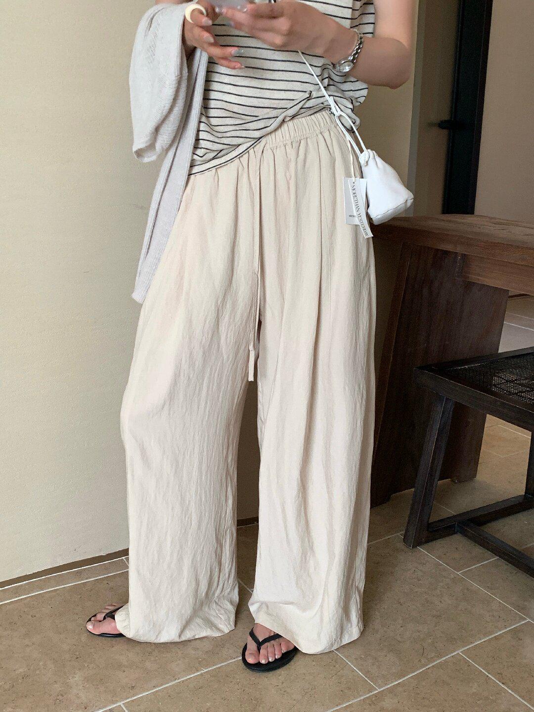 

Women s Lemon Green Tea Relaxed Fit Elastic Waist Wide-Leg Pants - Slimming, Loose, Straight, Casual, Long (2026) M хакі
