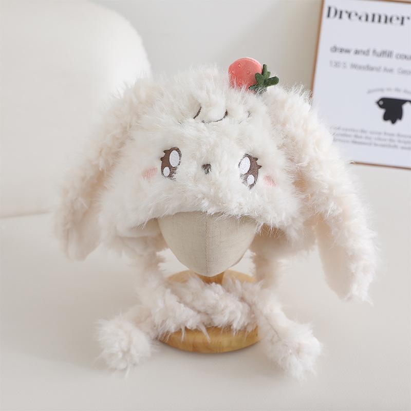 

Children s Hat Scarf All in One Hat Super Cute Strawberry Rabbit Ear Protection Hat Winter Warm and Thickened Plush Hat for Boys and Girls
