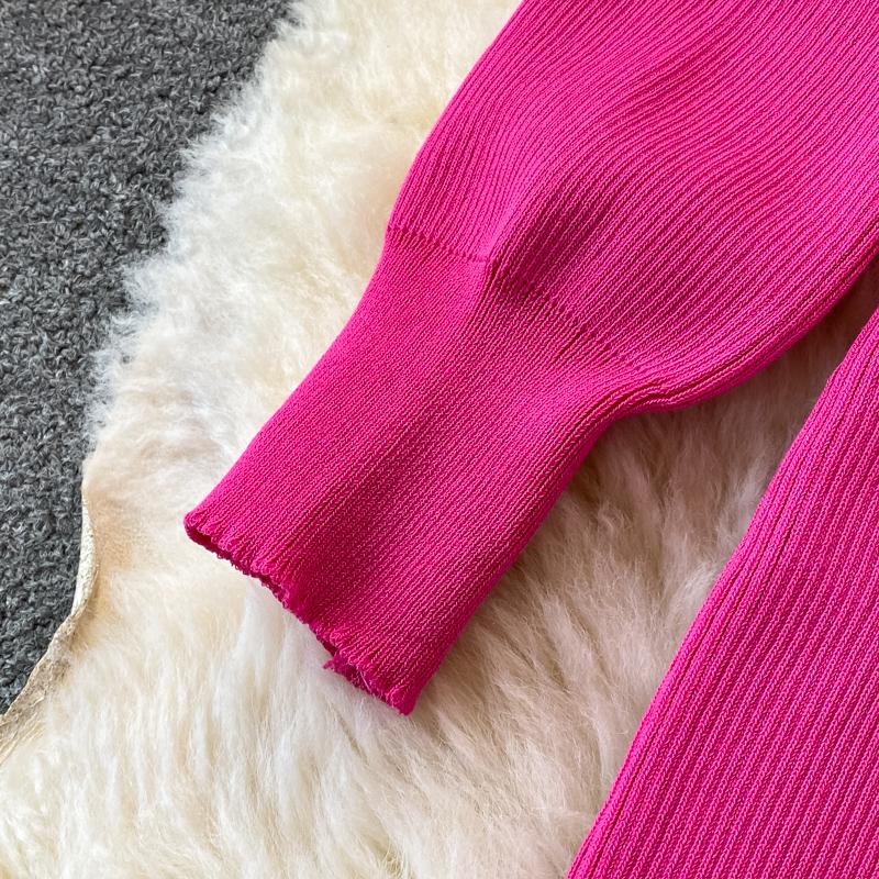 RUGOD Sexy Round Neck Knitted Slit Dress Women's New Autumn and Winter Bottoming Tight Elastic Wrap Hip Sweater Dress