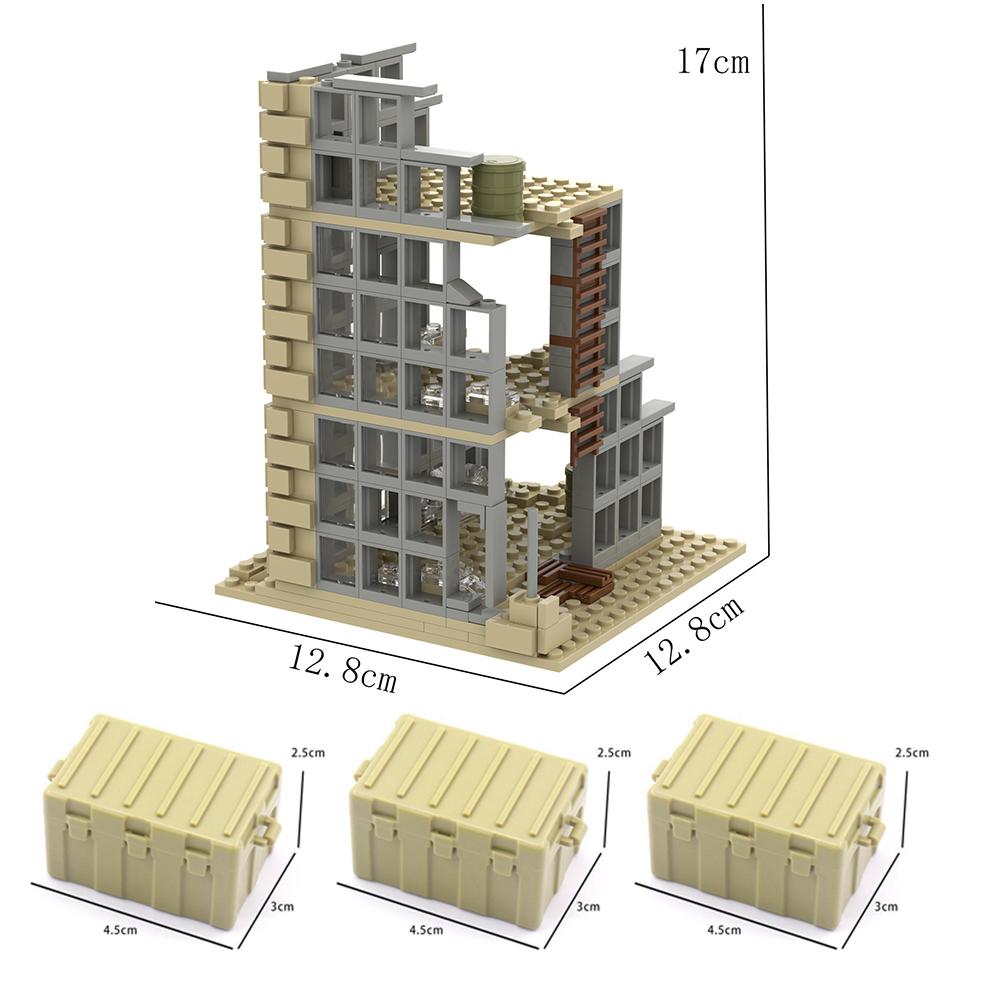 Verlassene Ruinengebäude MOC Zweiter Weltkrieg Militärbasis DIY Szenen Bausteine Set Teile Geschenk für Armee Soldaten Figuren Spielzeug Kinder