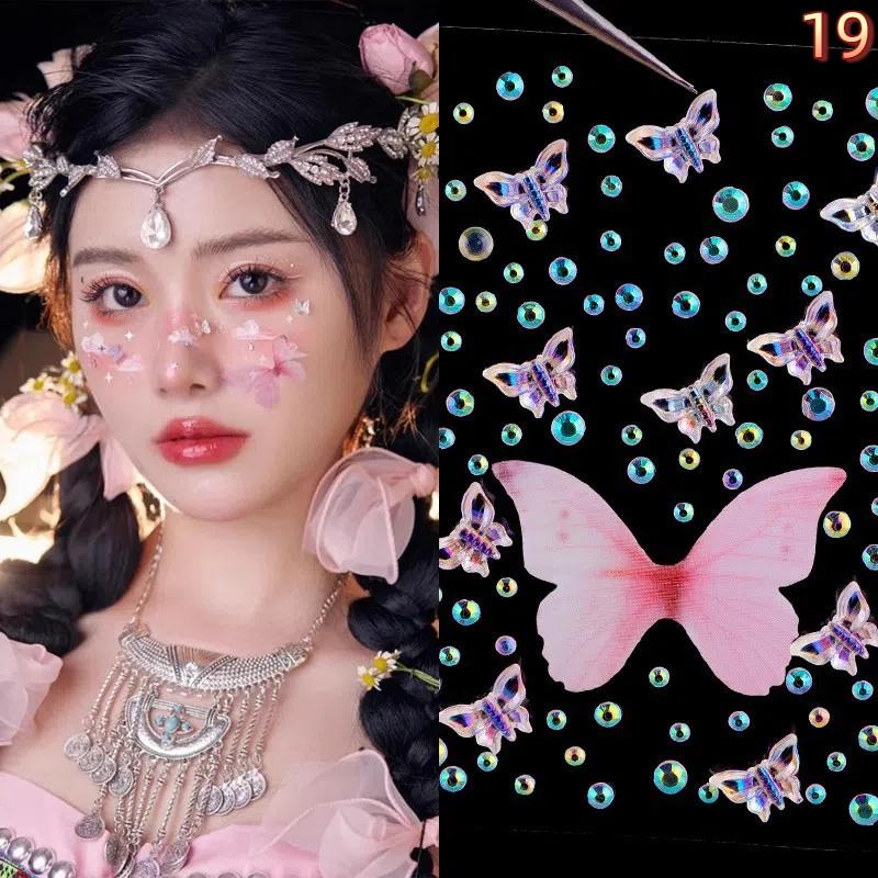 Facial Rhinestone Sticker Butterfly Gem Crystal Tattoo Self Adhesive Body Brow Makeup Mix Size Item Fairy Beauty Colorful Tattoo