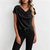 Womens Casual Draped Neck Short Sleeve Top Lightweight Relaxed Fit Solid Color Blouse Suitable for Daily Wear and Various Occasions