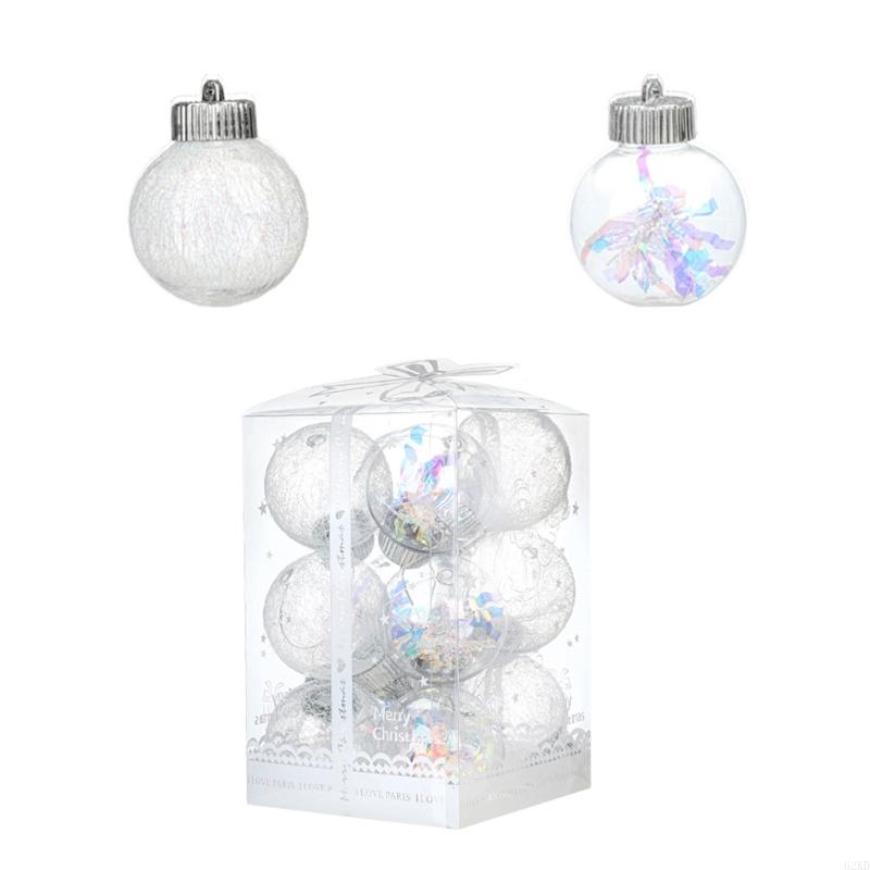 62KD 6Pcs Meshes Ribbon Christmas Balls Christmas Hanging Round Balls Pendants for Holidays Home Adornment