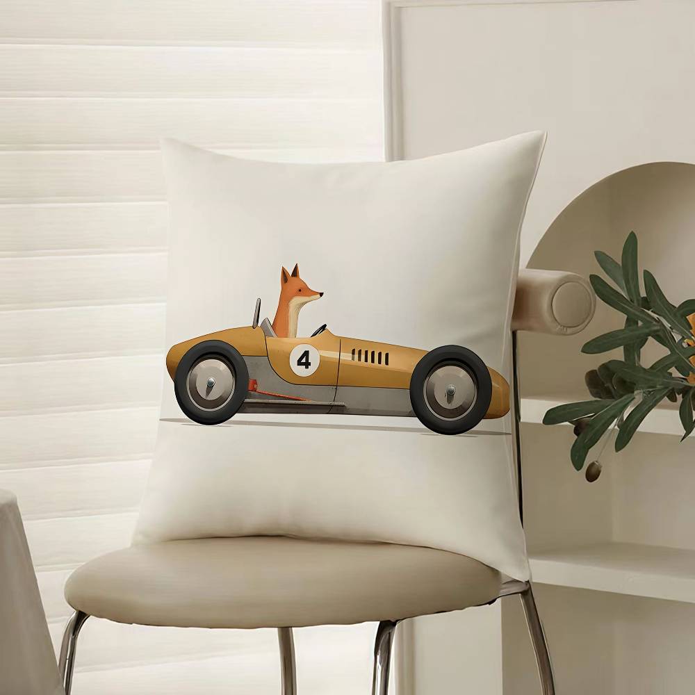 

Funny Cartoon Animals Car Art Pillow Case Comfort Sofa Bed Silky elegant Invisible zipper Decorative cushion cover 12x12Inch