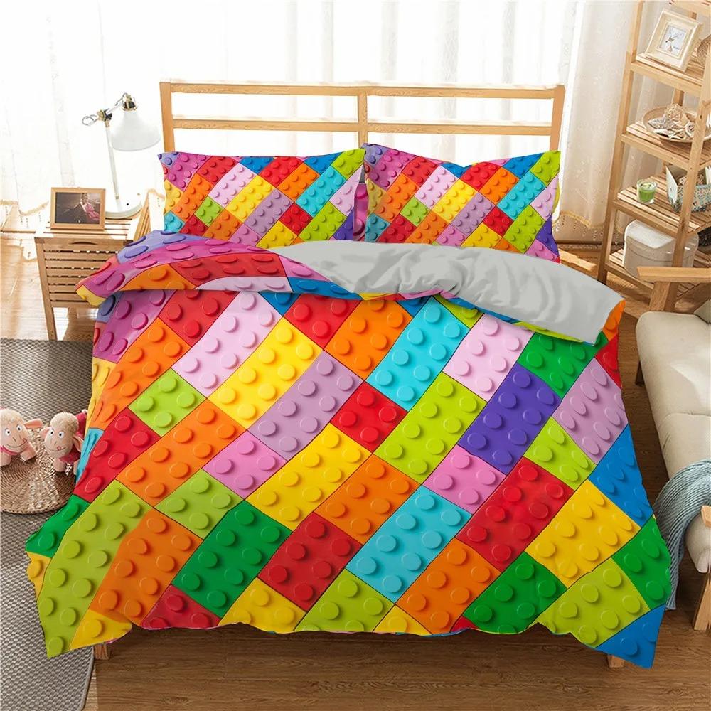 Kids Games Bedding Set Color Building Blocks Duvet Cover Twin Queen for Boys Teens Bedroom Decor Toy Geometric Comforter Cover