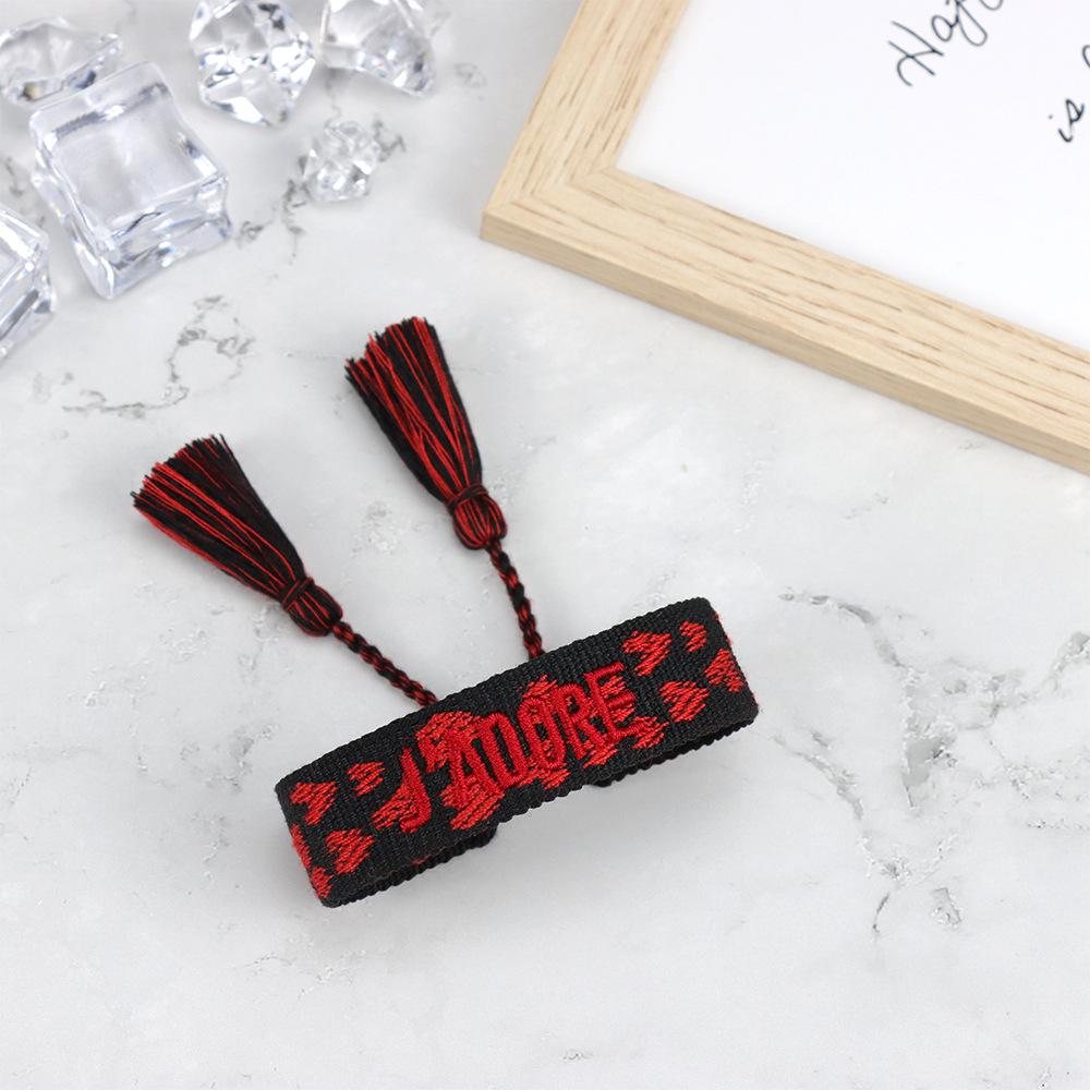 J'adore Bracelet: Embroidered Letter Tassel Wristband for Women & Couples