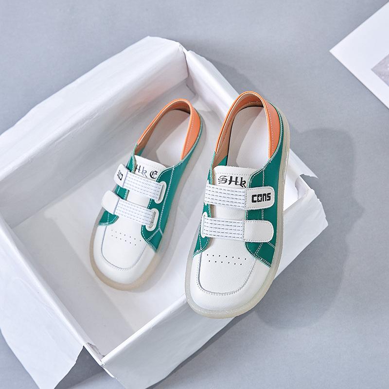 2025 New Little White Shoes Spring Versatile Casual Board Shoes Velcro Two Wear Student Single Shoes Leather Nurse Shoes