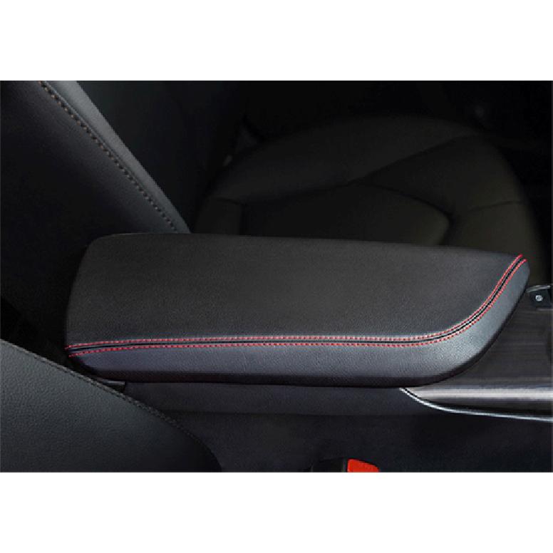 Black Leather w/ Red Line Central Armrest Box Case Cover For Toyota Camry 18-22