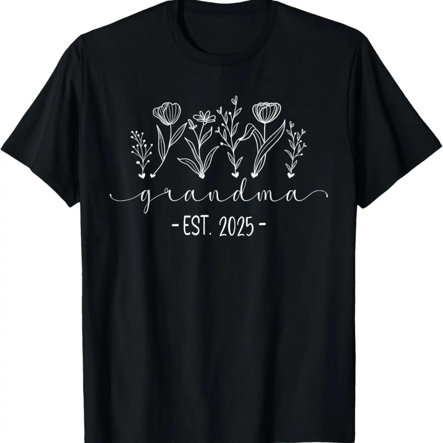 Promoted To Grandma 2025 Pregnancy Floral New Grandma 2025 T-Shirt S чёрный