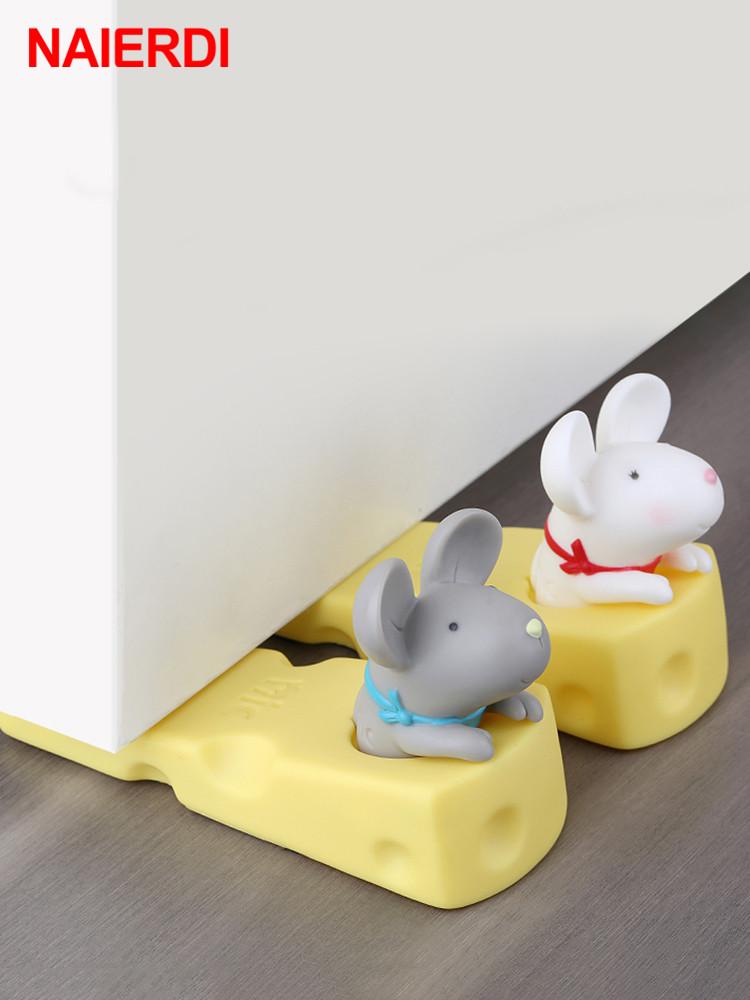 NAIERDI PVC Silicone Door Stopper Creative Cartoon Door Stops Non-punch Sticker Door Holder Furniture Cute Child Door Hardware