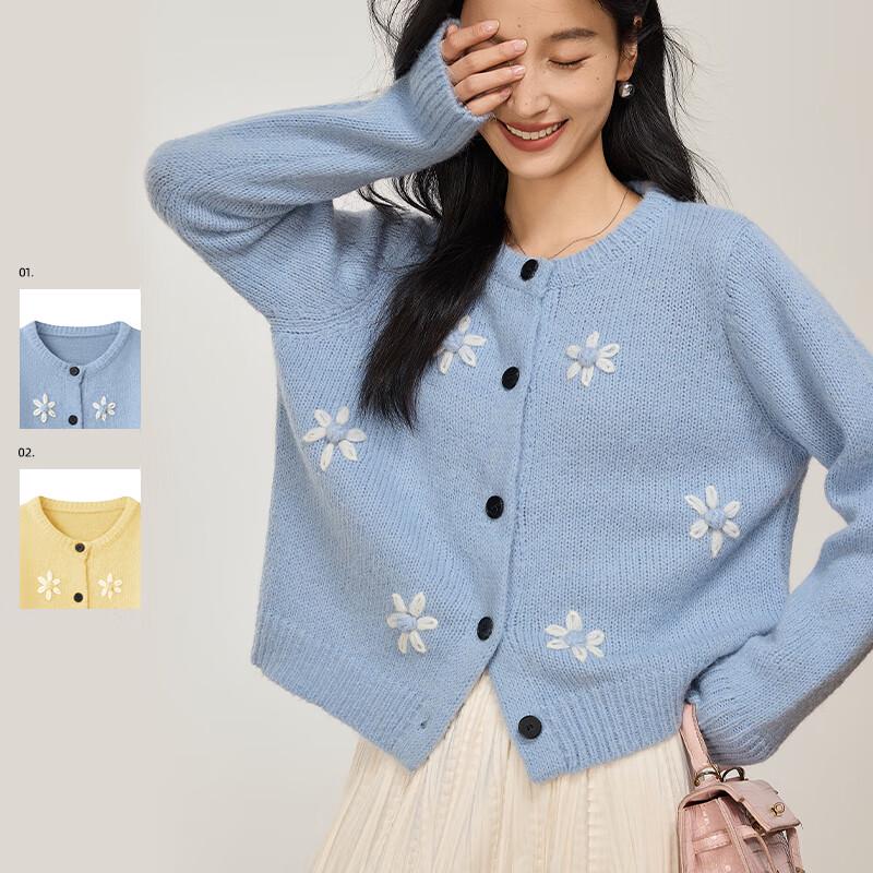 VICTORIA&VERA Women's Embroidered Wool Blend Knit Sweater