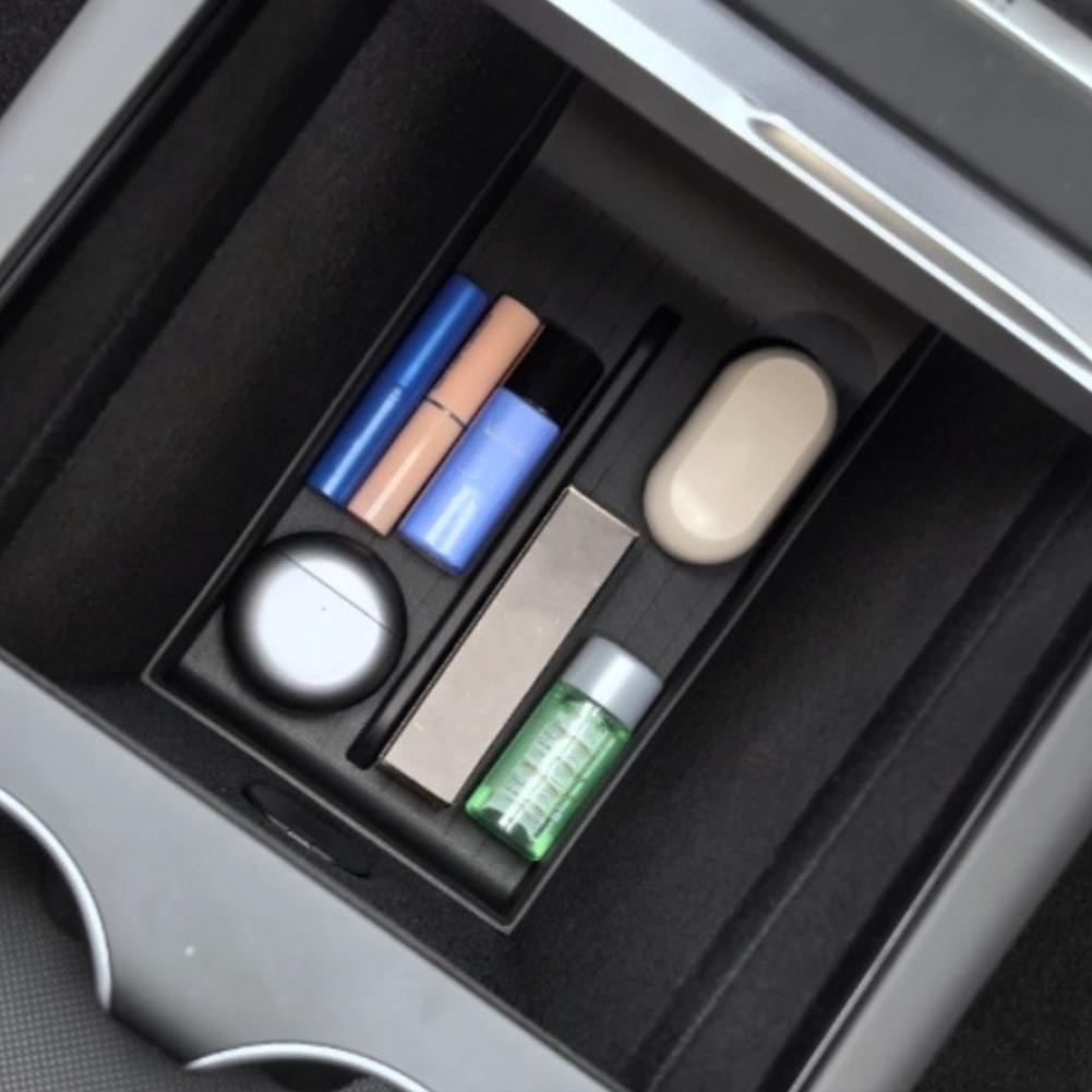 For Tesla New Model Y Juniper 2025 interior Accessories Center Contral Storage Organizer Tray Armrest Box Bottom Mat Card Holder