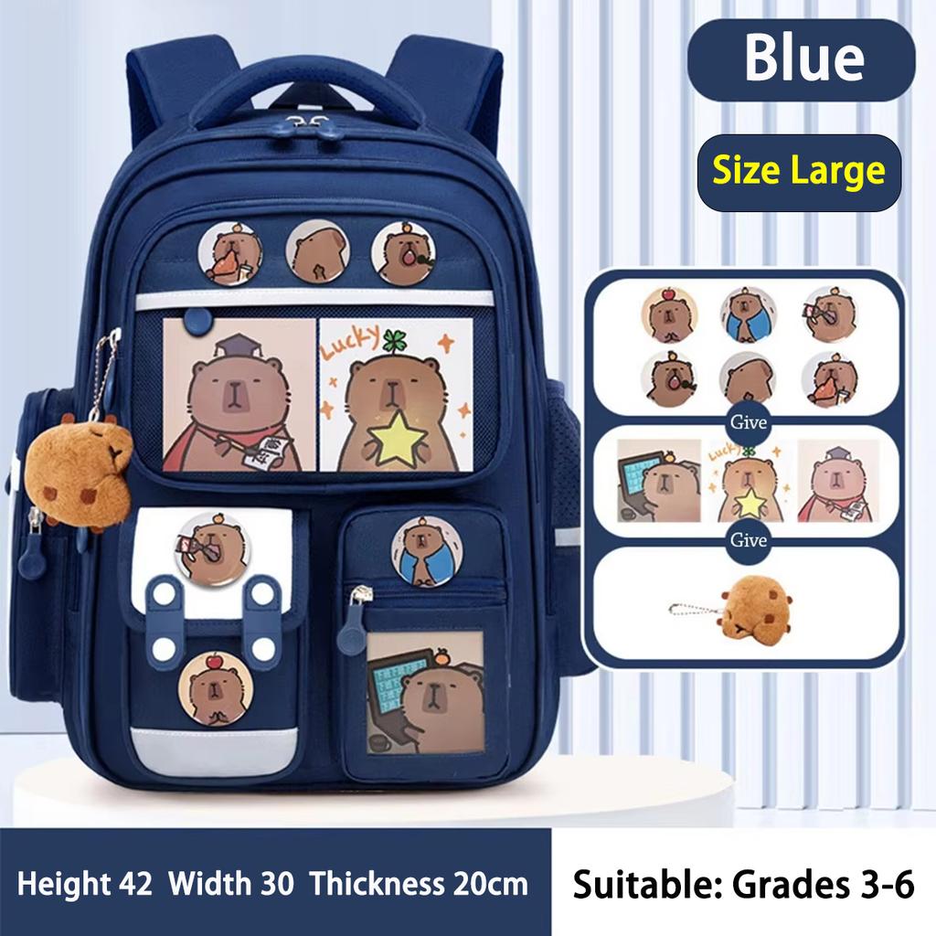 Capybara Water-Proof Backpack - Large Multi-Compartment with Lumbar Support Belt Cute Orthopedic School Bag for Teens Girls Boys