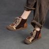 Johnature Mixed Color Genuine Leather Lightweight Comfortable Ankle Boots Retro Versatile Warm Women's Shoes