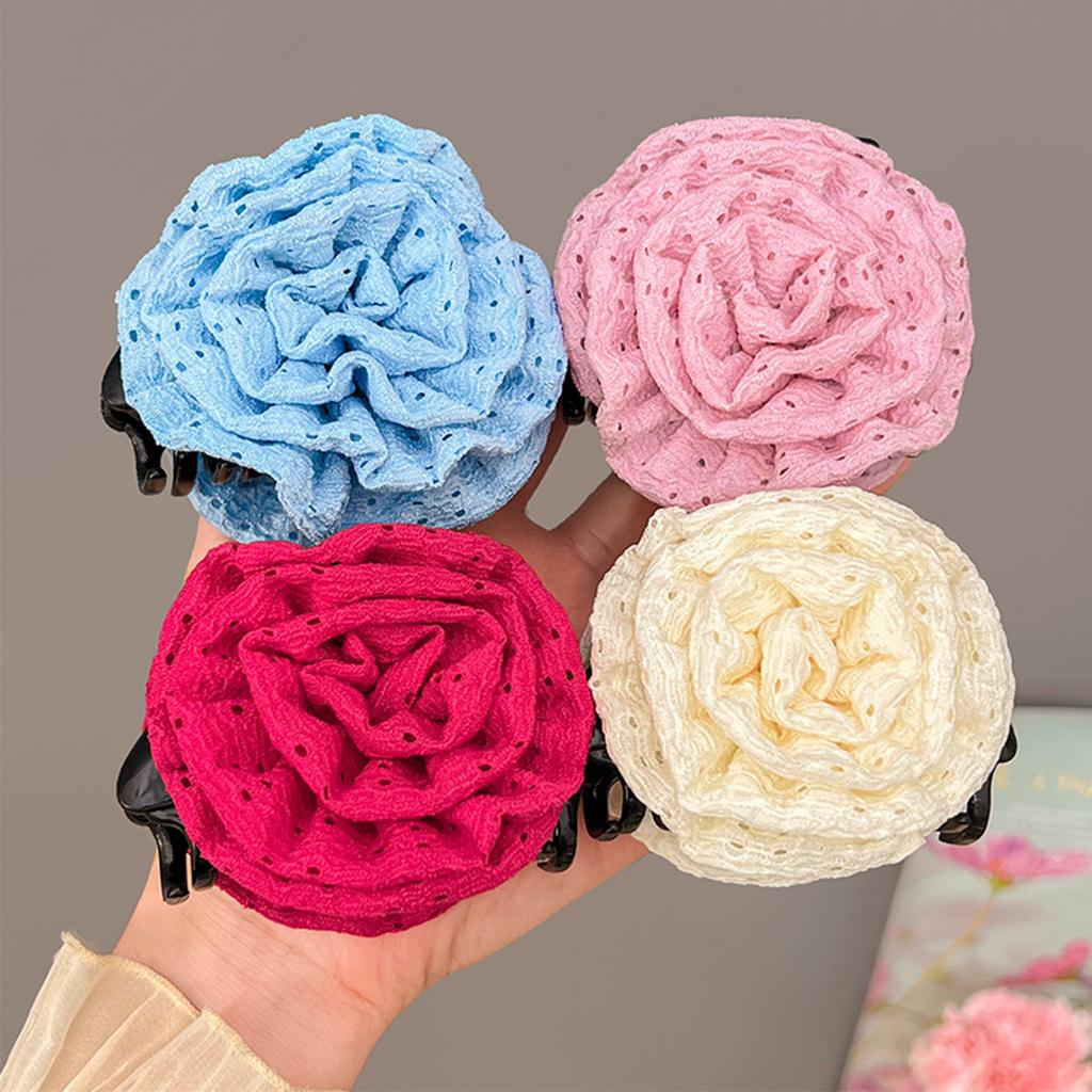 New Korean Sweet Cute Rose Hair Grab for Women Elegant Design Horsetail Shark Clip Colorful Vacation Hair Accessories