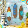 3pc Wooden Surfboard Wall Hanging Sign Summer Themed Hawaiian Tropical Hibiscus Flower Wall Decor Pineapple Sea Turtle Door Sign