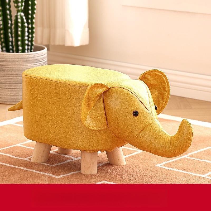 Solid Wood Stool Cartoon Animal Elephant Stool Home Living Room Fashionable Creative Durable Leather Footstool Home Decoration
