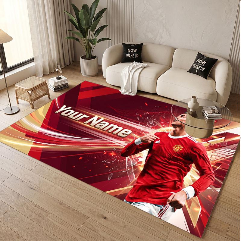 Custom Rug Cristiano Ronaldo Pattern Print Name Text Soft Non‑Slip Floor Carpet for Home Indoor Decoration
