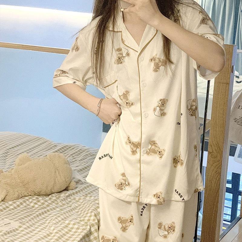 Cute Melody pajamas women's Japanese sweet cartoon style loungewear age-reducing girls cardigan short-sleeved set