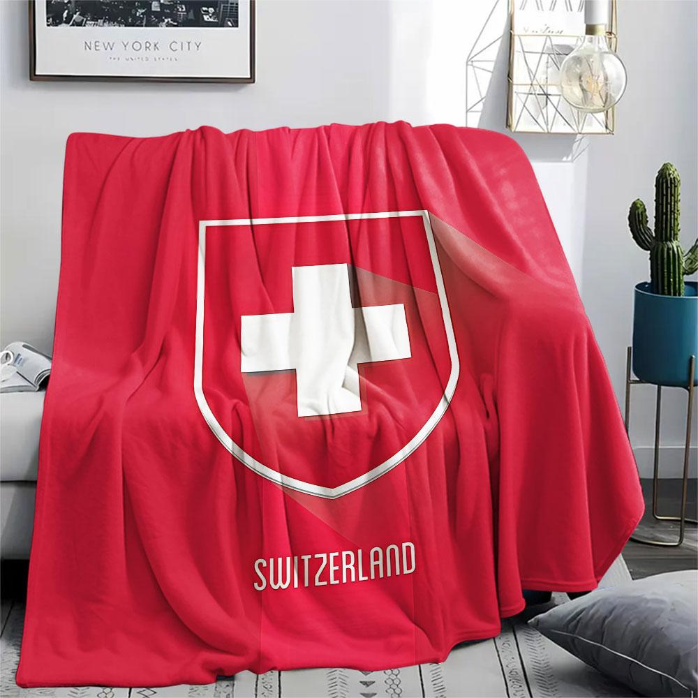 Coperta in Flanella Stampata Nazionale Svizzera, morbida coperta per camera da letto divano, lavabile, merchandising per tifosi di calcio, ottimo regalo.