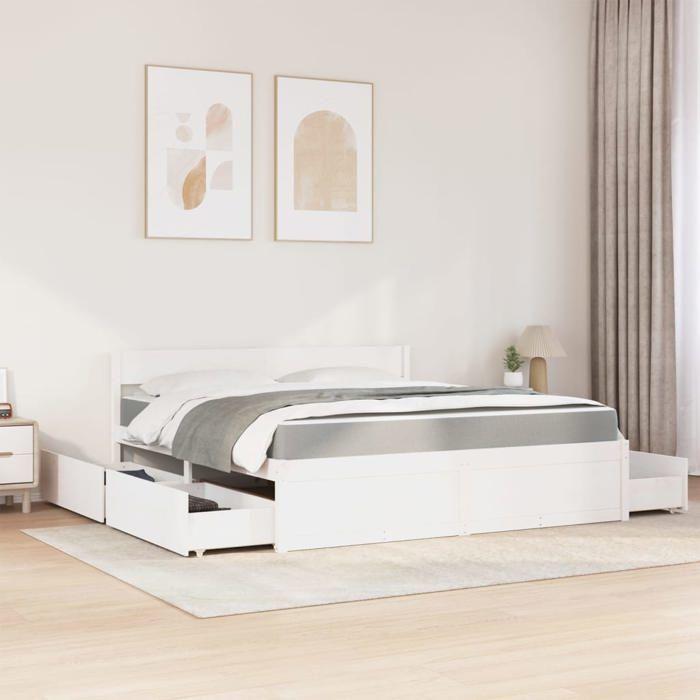 VidaXL Bed with Drawers and Mattress White 180x200 Cm Solid Pine Wood, Bedroom Furniture, Wooden Bed, Bed with 3281890