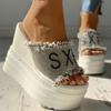 Cristales Cuñas Tacones Altos Zapatillas Ocio Verano Sandalia Zapatos de Mujer Zapatillas Mules de Plataforma para Mujer Slip on Exterior Pantuflas