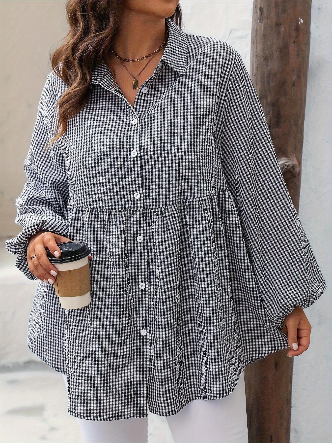 European and American Autumn 2024 Plaid Ruffle Hem Cover-up Dress M
