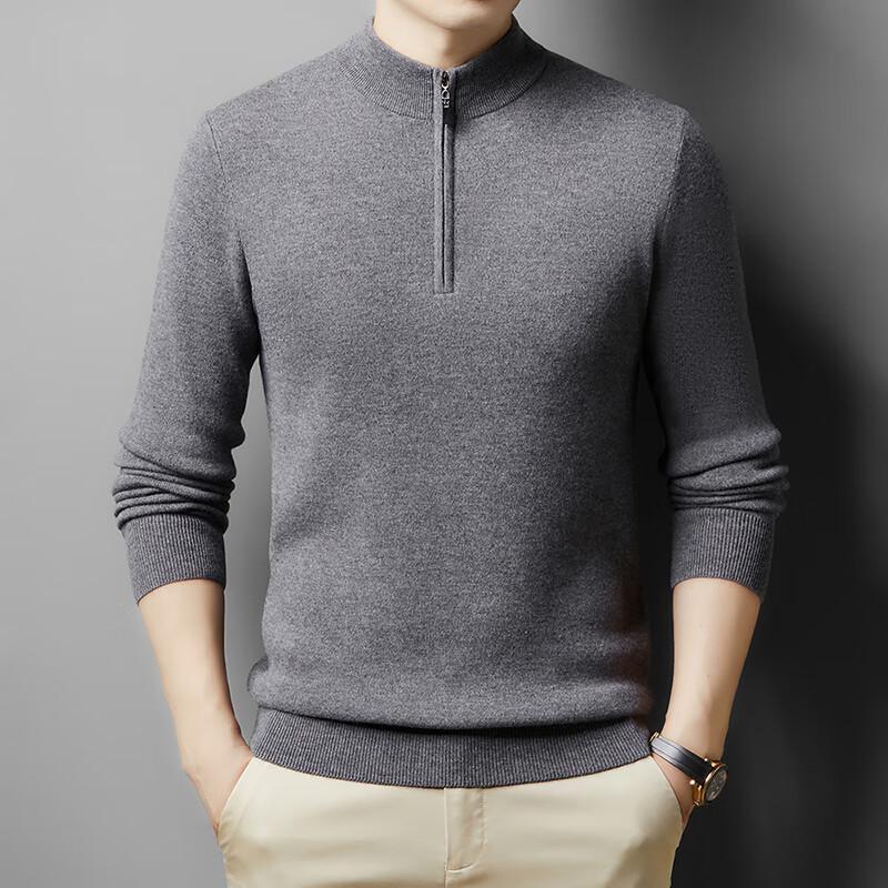 Yiliteng Men's 100% Wool Half-Zip Pullover Sweater