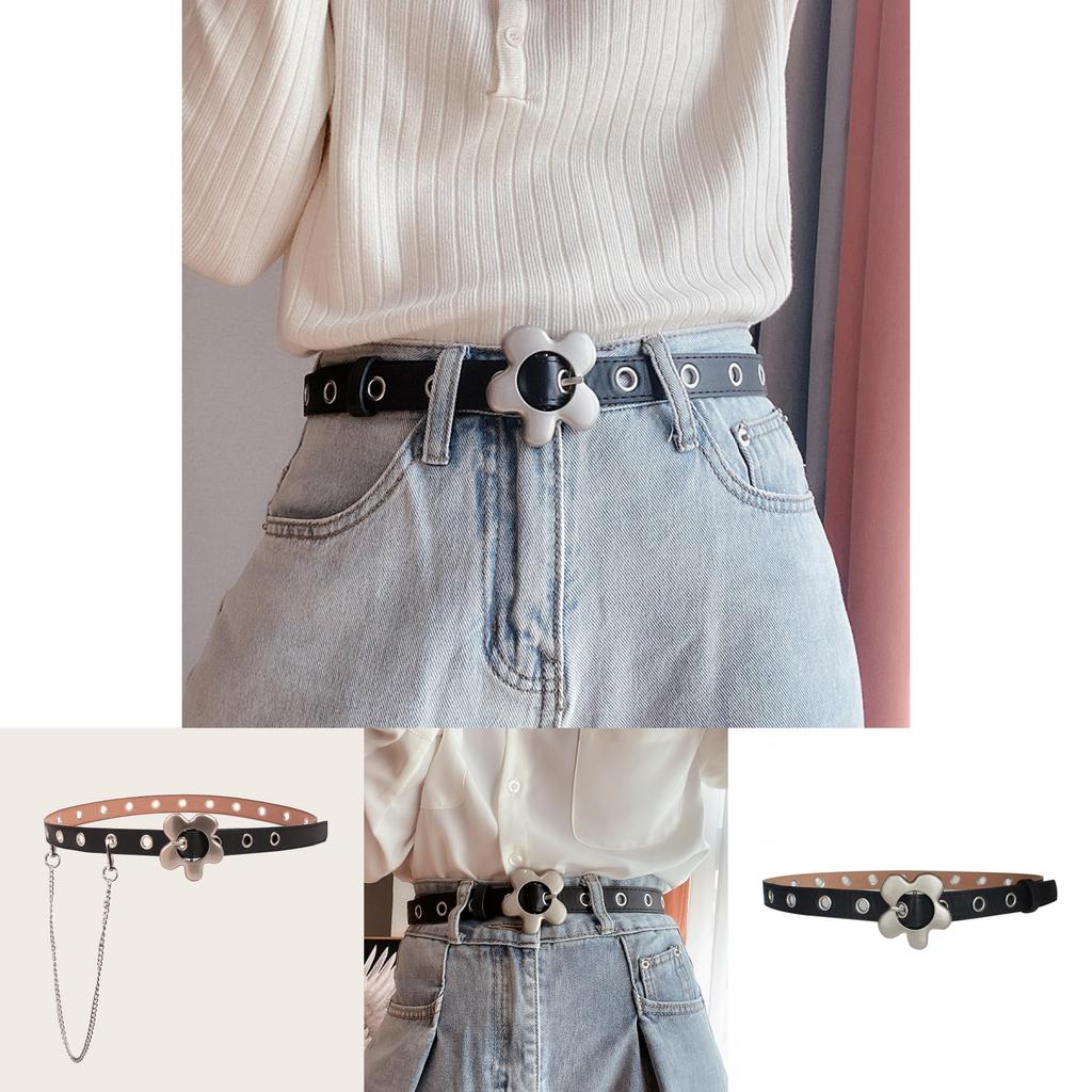 Punk Inspired Leather Belt For Women With Alloy Pin Buckle And Geometric Detailing For Daily Use