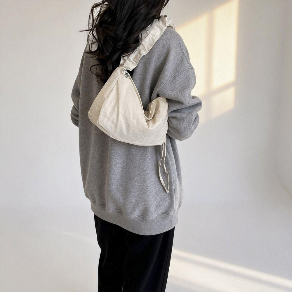 Korean Style Nylon Crossbody Bag Lightweight Large Capacity Pleated Shoulder Bag Solid Color Handbag Canvas Dumpling Bag Daily