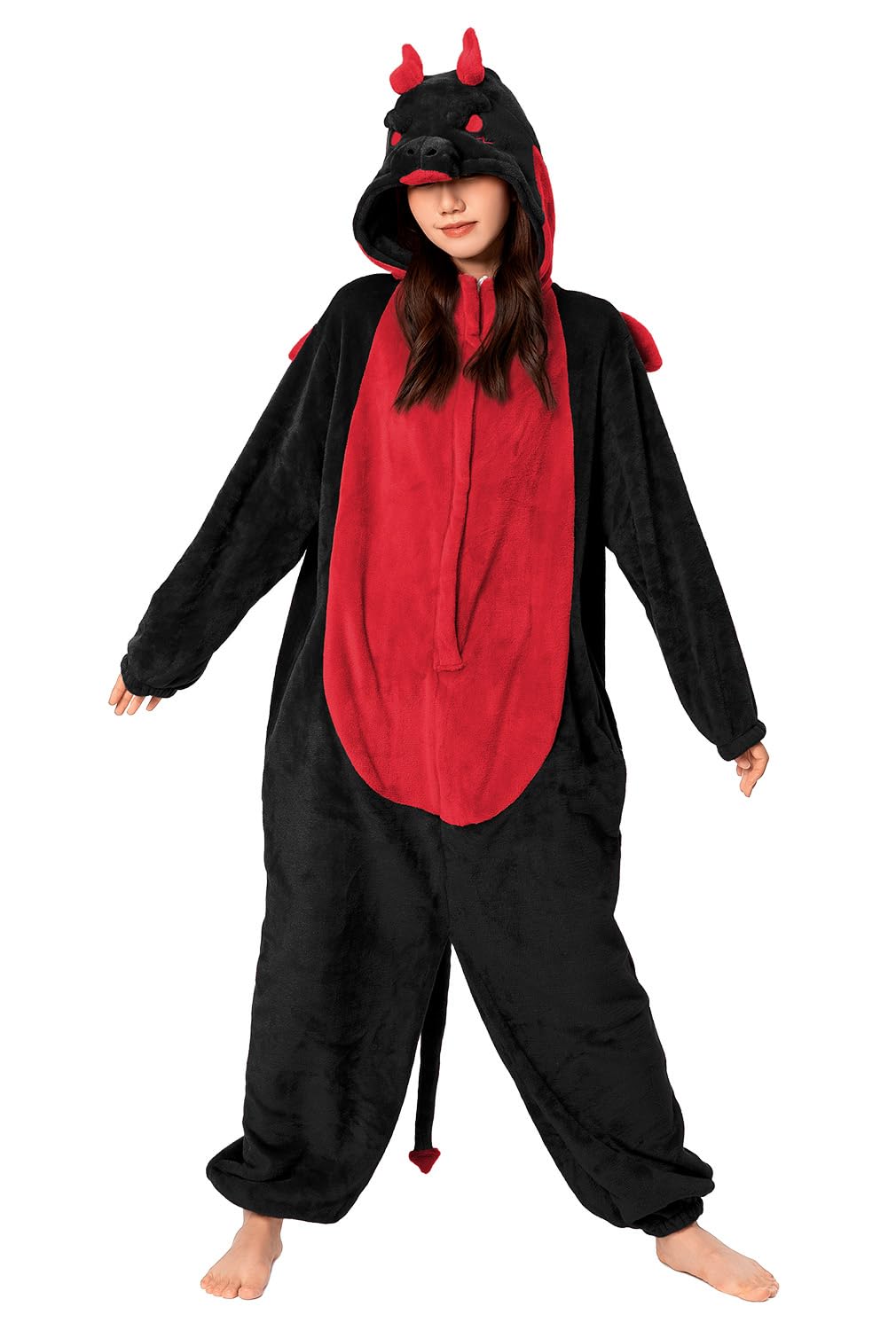 

Пижама кигуруми динозавра OLAOLA для животных, пушистая, зимняя, милая, домашняя одежда для тепла и тепла в холодную погоду, фланелевый материал, размер S для взрослых, косплей, чёрный